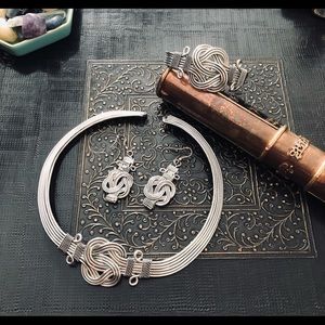 SOLD - Silver-Tone Buddha Knot Set - Necklace, Bracelet, Earrings